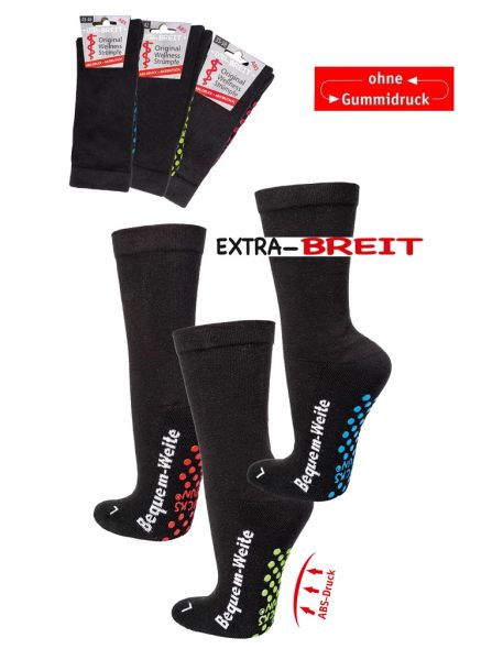 Anti-Rutsch-Socken, für bandagierte Beine / geschwollene Füße, extra-weit, ohne Gummi-Druck, 85% Baumwolle, 2er-Bündel